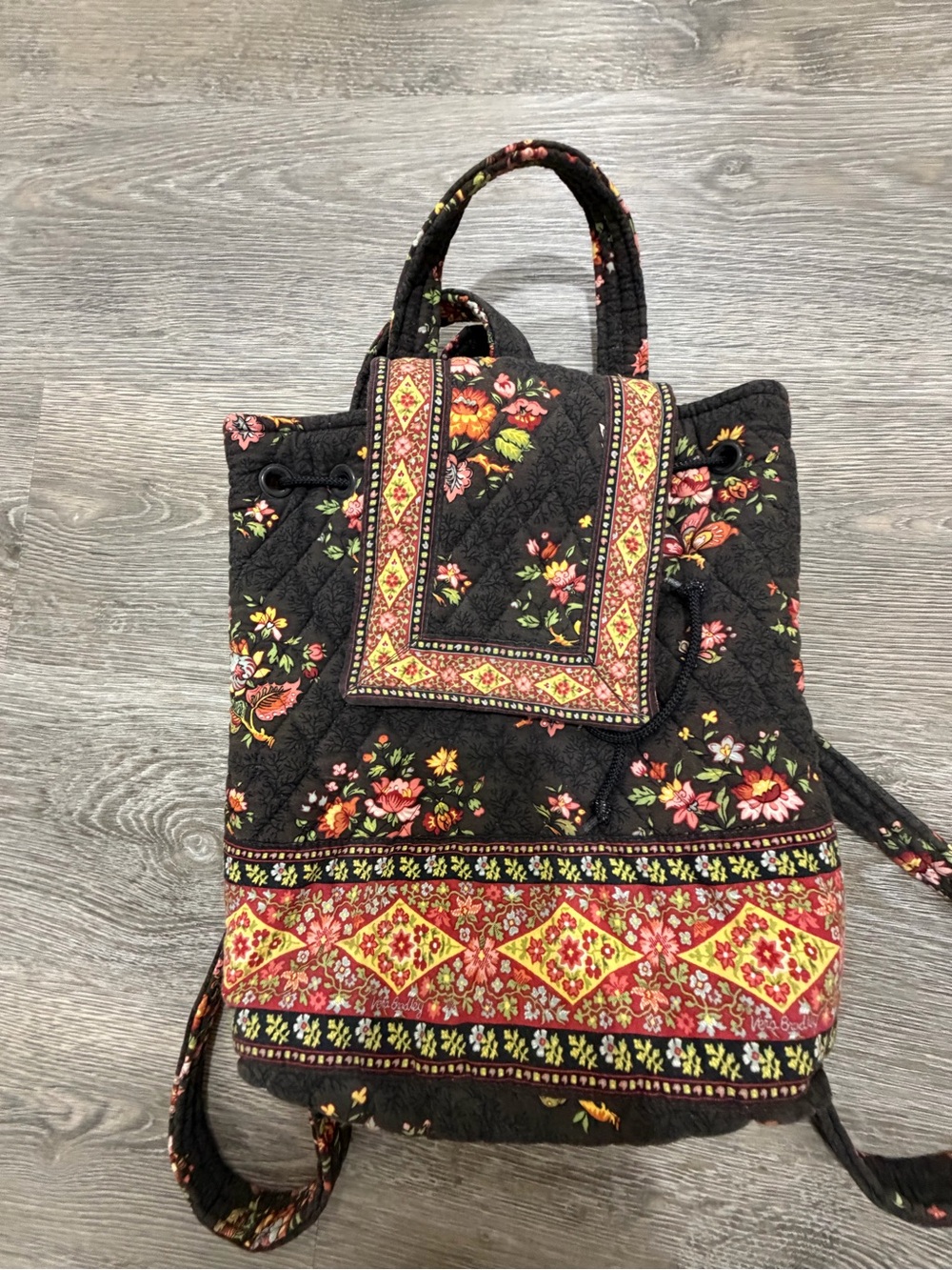 Vera Bradley Black Floral Quilted Backpack